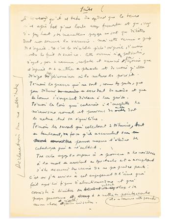 COCTEAU, JEAN. Group of 10 Autograph Manuscripts, including 5 Signed, brief or fragmentary working drafts of reviews for books or films